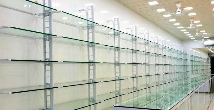 Showroom counter shelves hardware in Delhi at Navjoyti Steel Chawri Bazar